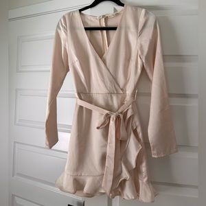 Altar’d State mini silk long sleeve dress champagne pink XS